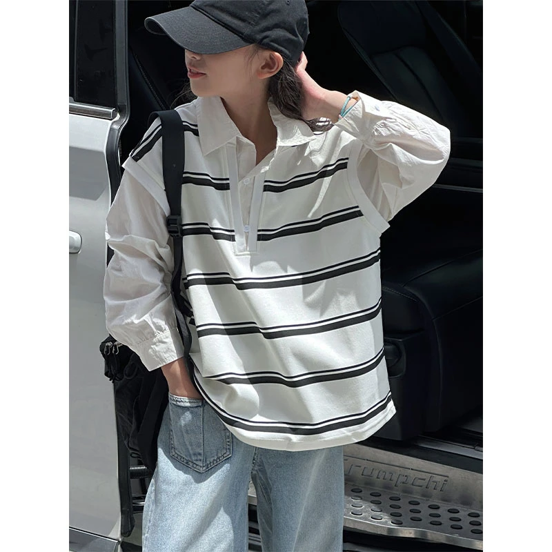 K25945孙小美假两件女童衬衫2025新款春秋装儿童长袖上衣衣服