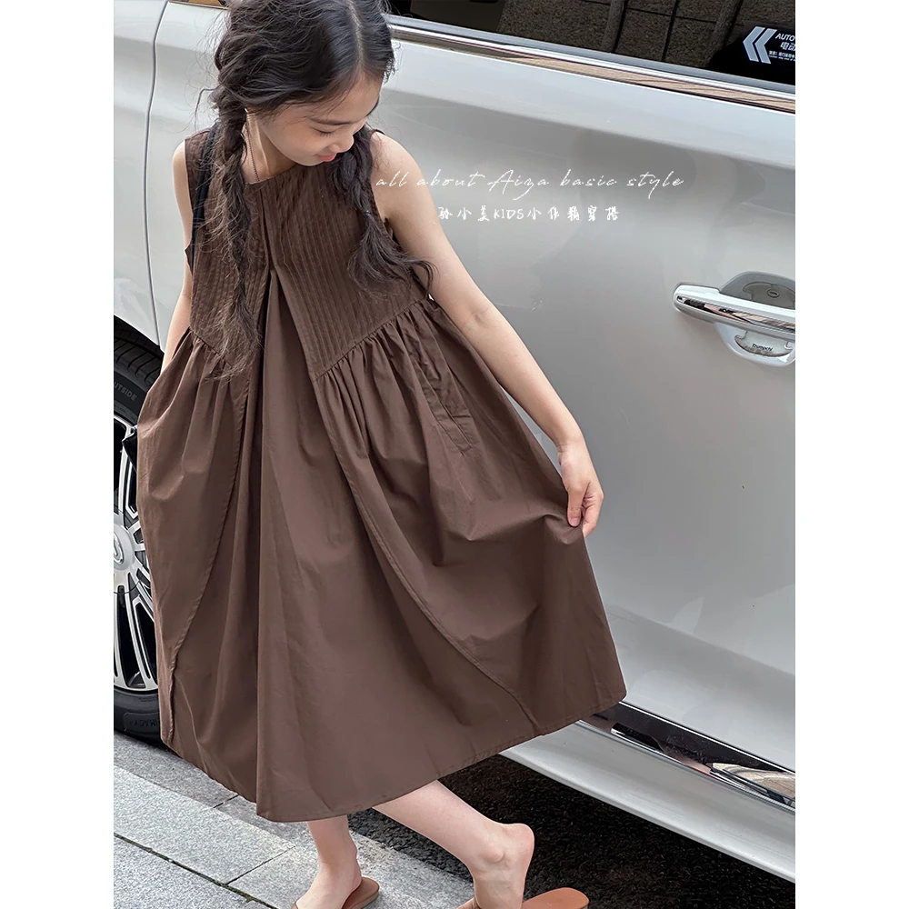 K24092时尚感女童连衣裙2025夏装新款儿童背心裙子无袖A字裙女孩