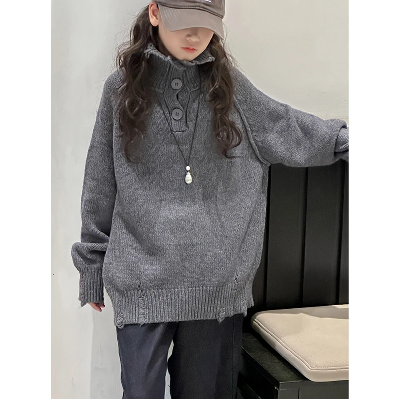 K27408孙小美女童高领毛衣2025新款秋冬装加厚上衣洋气针织衫