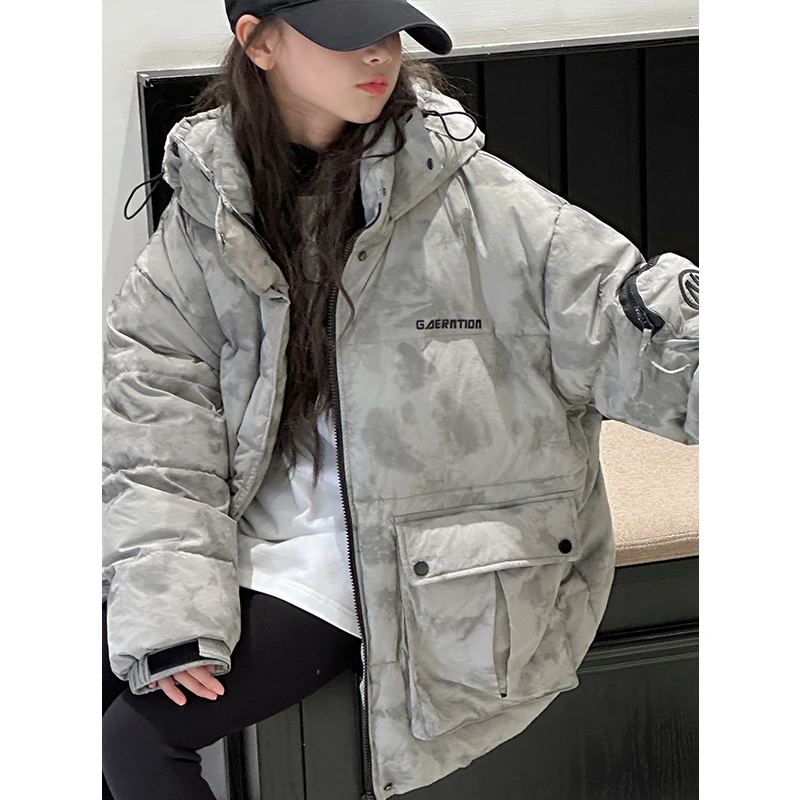 K27684脏染女童羽绒服2025新款冬装儿童收腰外套加厚大童衣服上衣