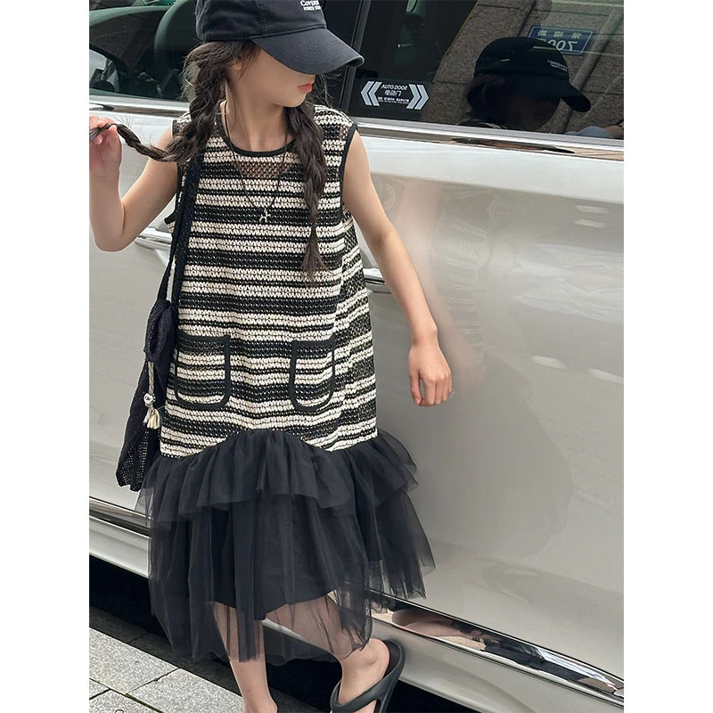 K26560小香风女童夏季连衣裙套装2025新款儿童背心连衣裙潮两件套