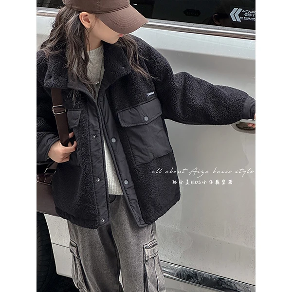 K24955韩国童装女童加绒外套秋冬装2025新款儿童加厚毛毛衣保暖潮