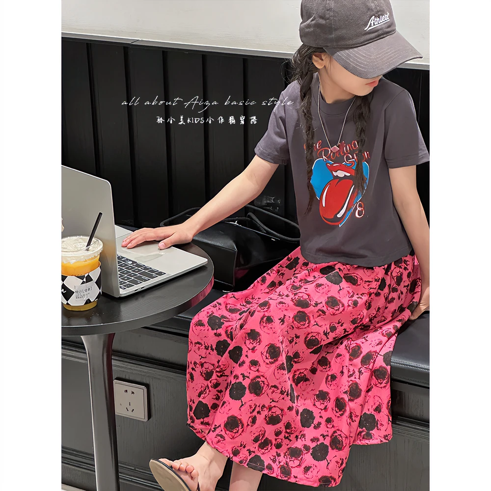 K24010韩国设计女童短袖套装裙2025新款夏装儿童裙子两件套时髦