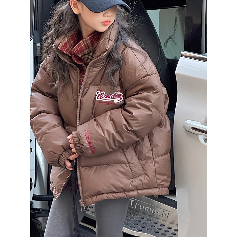 K27817假两件拼接女童羽绒服2025冬装新款立领外套加厚保暖女大童