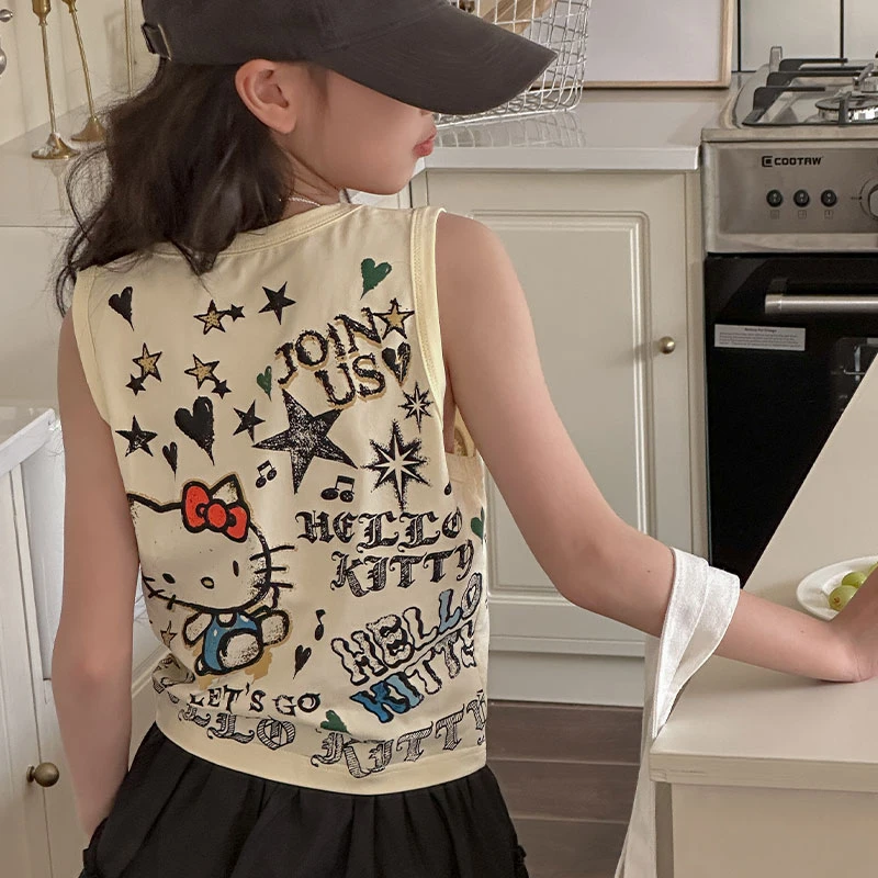 K26131韩国童装女童夏装背心2025新款儿童无袖上衣洋气辣妹风衣服