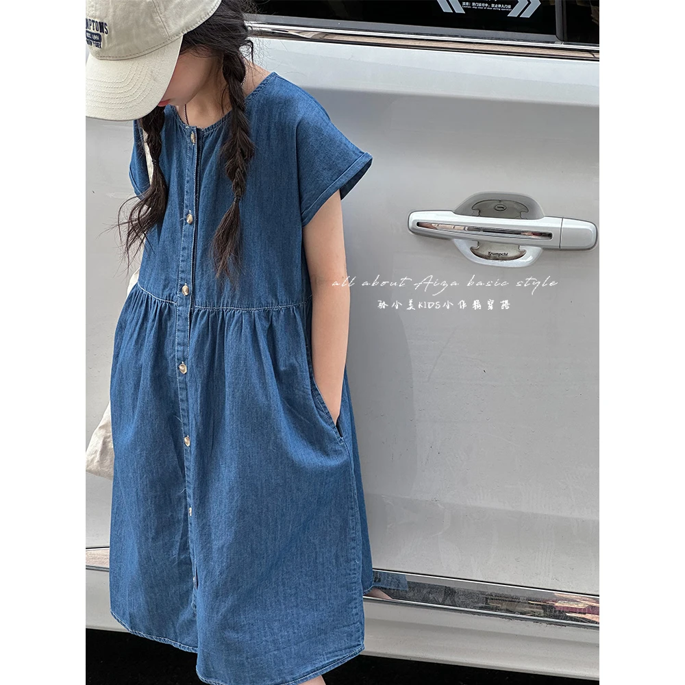 k24347韩国童装水洗女童牛仔裙儿童连衣裙2025夏儿童女孩短袖裙子