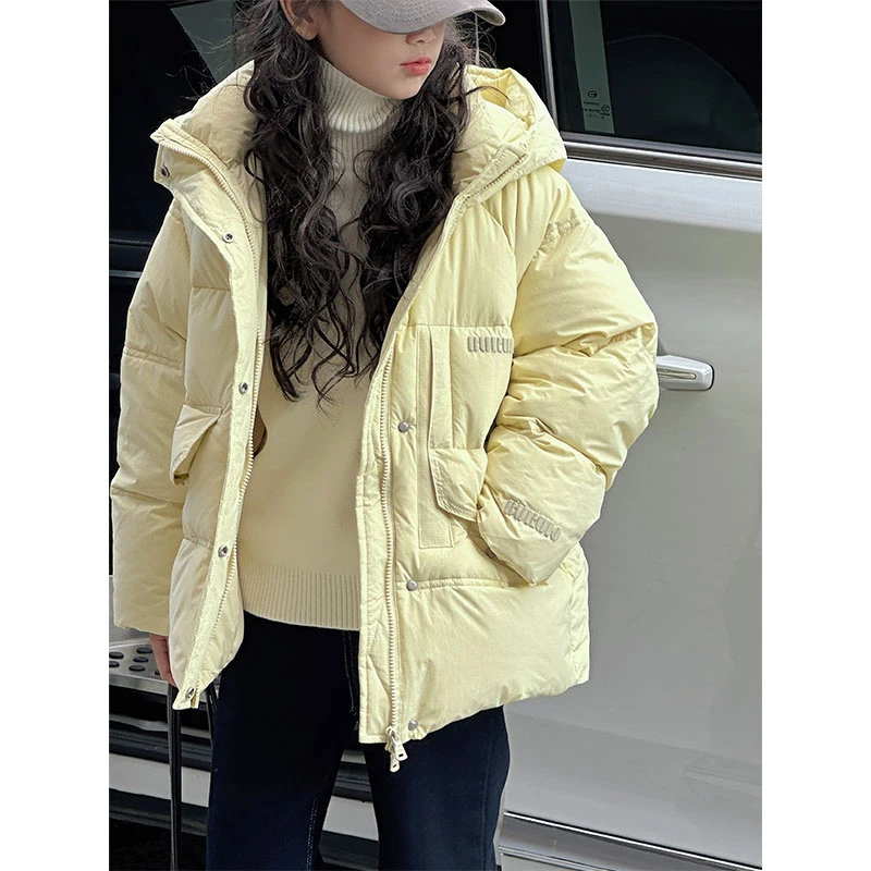 K27878女童面包羽绒服2025冬装新款儿童白鸭绒加厚连帽外套保暖潮
