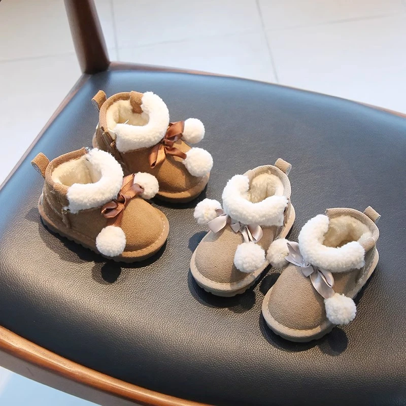 毛球儿童雪地靴冬季女童棉鞋大棉公主棉靴加绒加厚宝宝童鞋保暖潮
