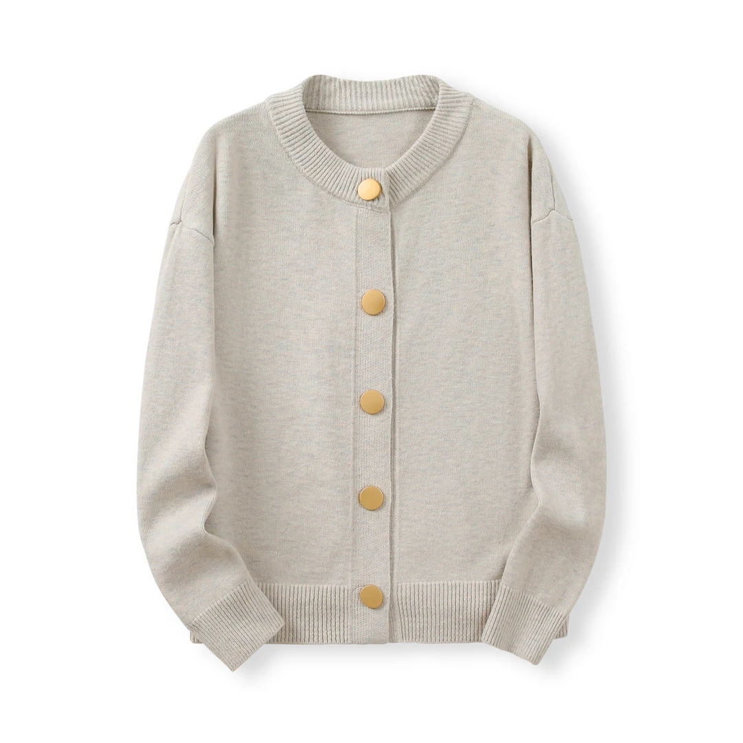 设计感单排扣纯色针织毛衣外套开衫慵懒宽松圆领秋冬上衣穿搭韩版