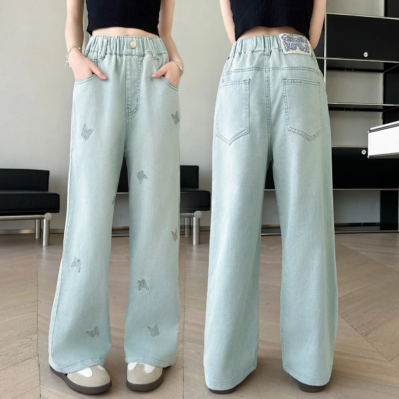 女童蝴蝶牛仔裤休闲裤百搭夏季薄款宽松裤子