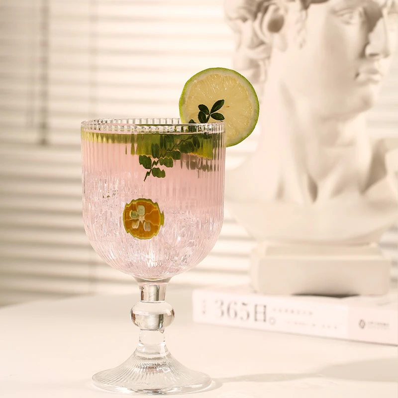 无铅欧式ins风复古家用竖纹大高脚杯香槟杯鸡尾酒杯冷饮杯洋酒杯