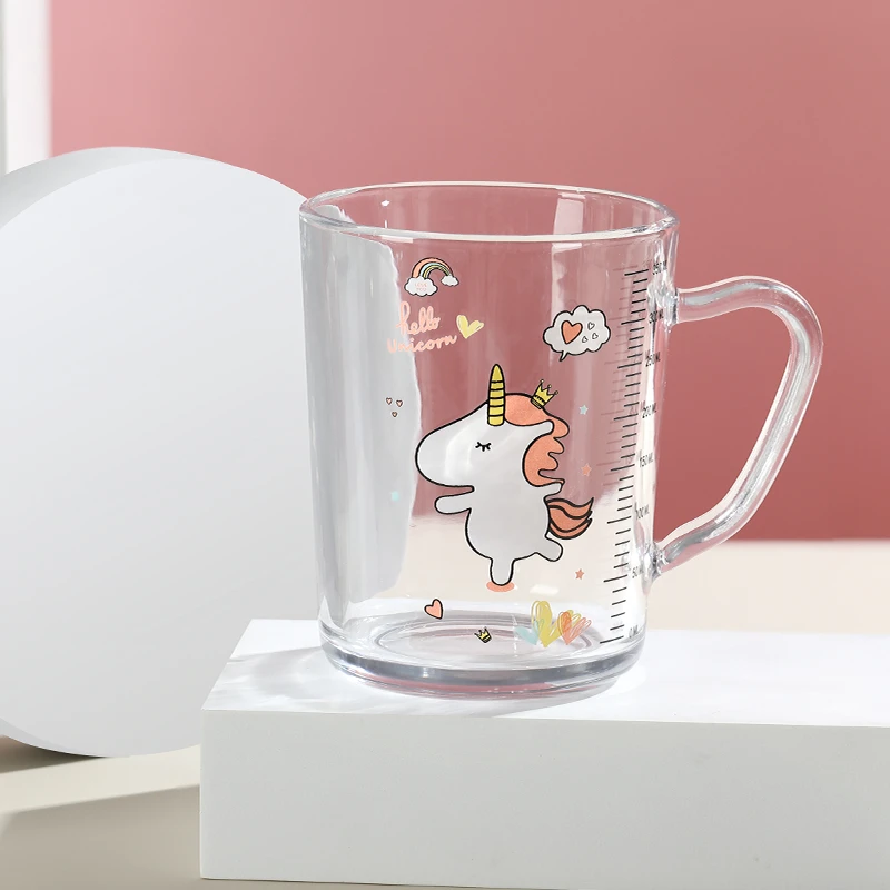 MEIFULAN/美芙兰带刻度卡通玻璃杯儿童水杯冲泡早餐豆浆杯