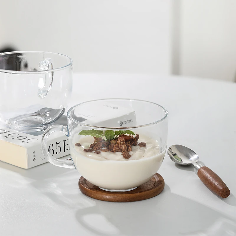 家用早餐豆浆杯透明牛奶杯早餐杯大容量带把手酸奶燕麦杯
