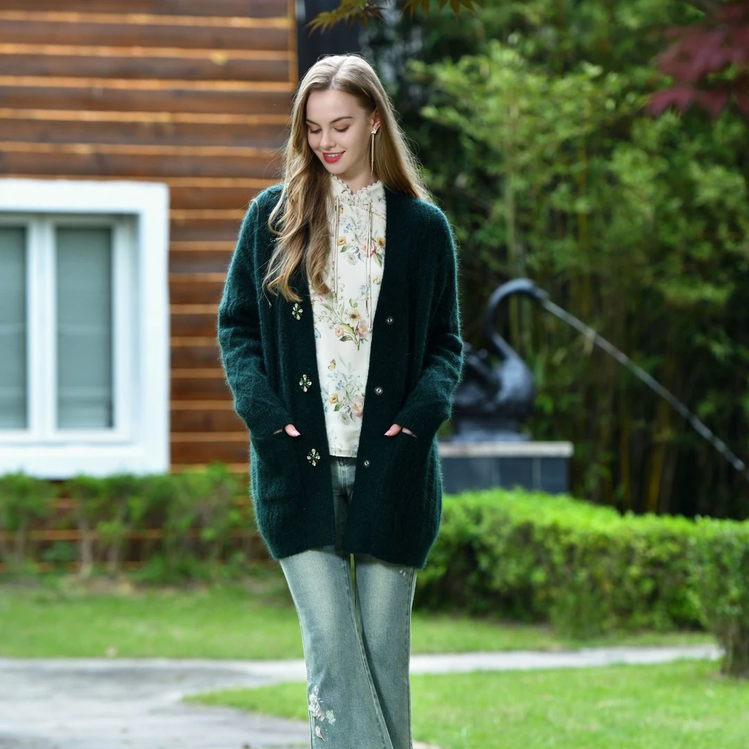 Pink Mary/粉红玛琍24秋冬休闲百搭中长款针织外套PMANW8306