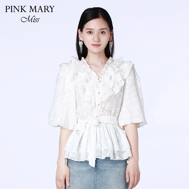 Pink Mary Miss初秋设计感荷叶边法式时尚小上衣PMMMW1010