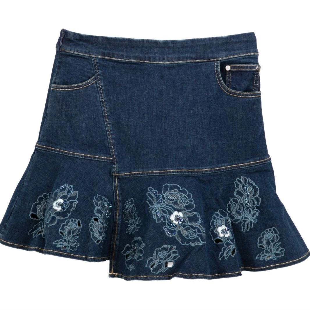 Pink Mary/粉红玛琍牛仔绣花短裙PMAIW3602