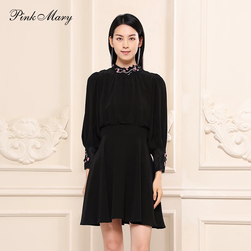 Pink Mary/粉红玛琍春秋气质收腰小黑裙PMAMS5615