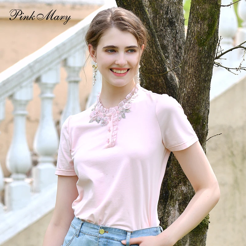 Pink Mary/粉红玛琍2024年t恤休闲女士夏季PMANS1519