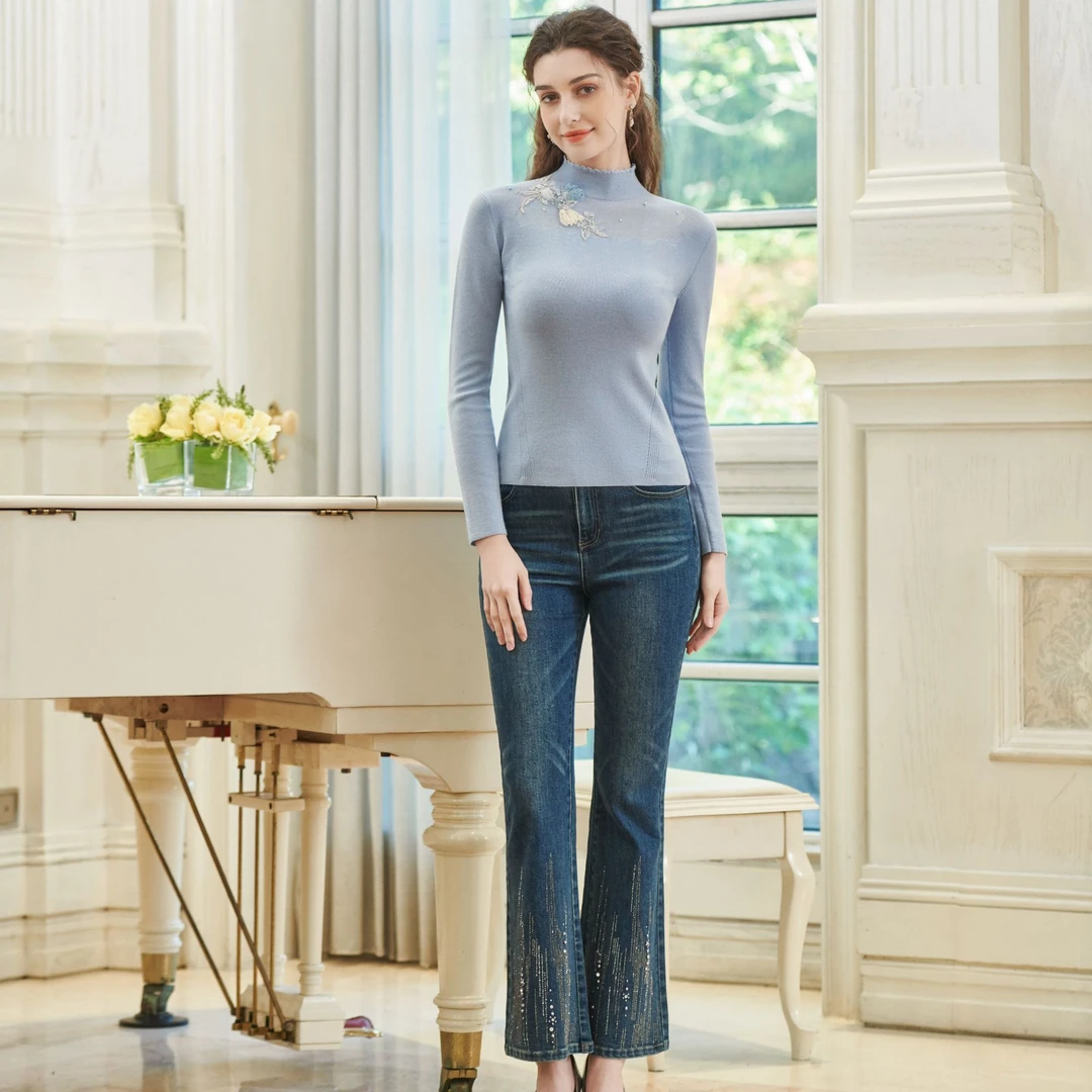 Pink Mary/粉红玛琍24秋冬休闲裤直筒直筒黑色修身弹力PMANW2006