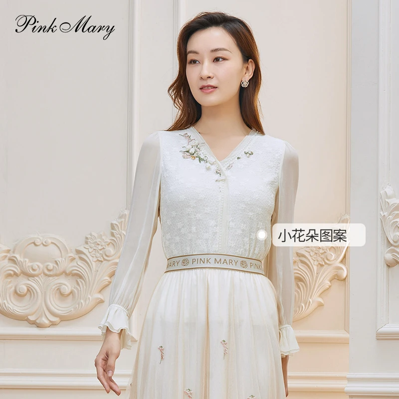 Pink Mary/粉红玛琍气质长袖时尚绣花蕾丝上衣PMALW1603