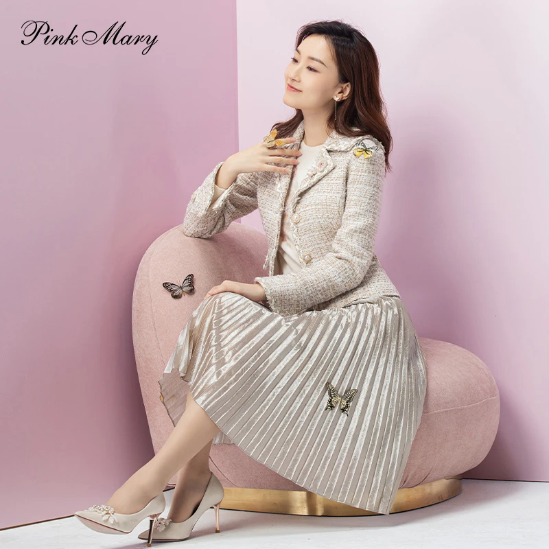 Pink Mary/粉红玛琍小香风外套秋季新款小西装翻领复古PMALW6502