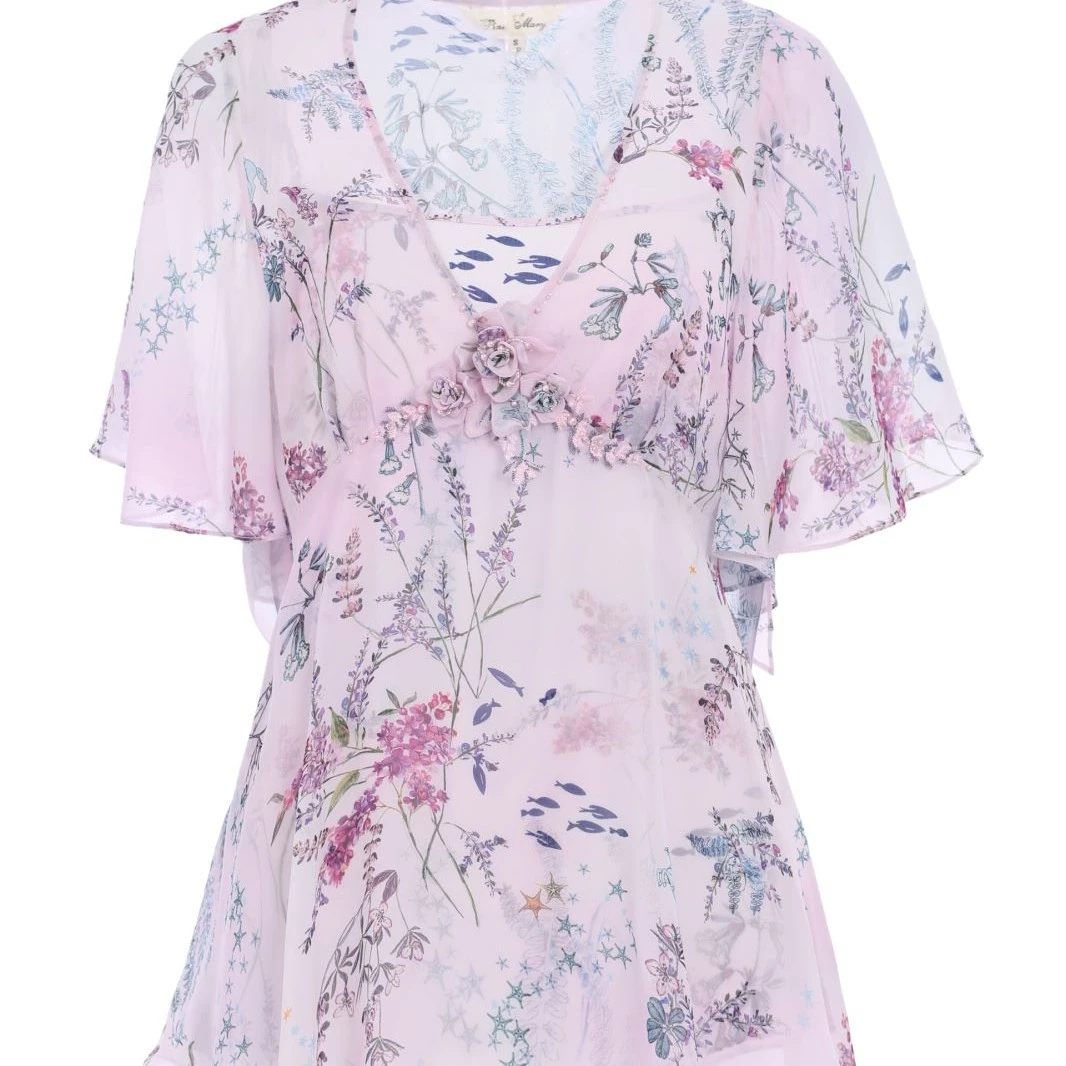 Pink Mary/粉红玛琍衬衫短袖印花上衣PMAIS1033