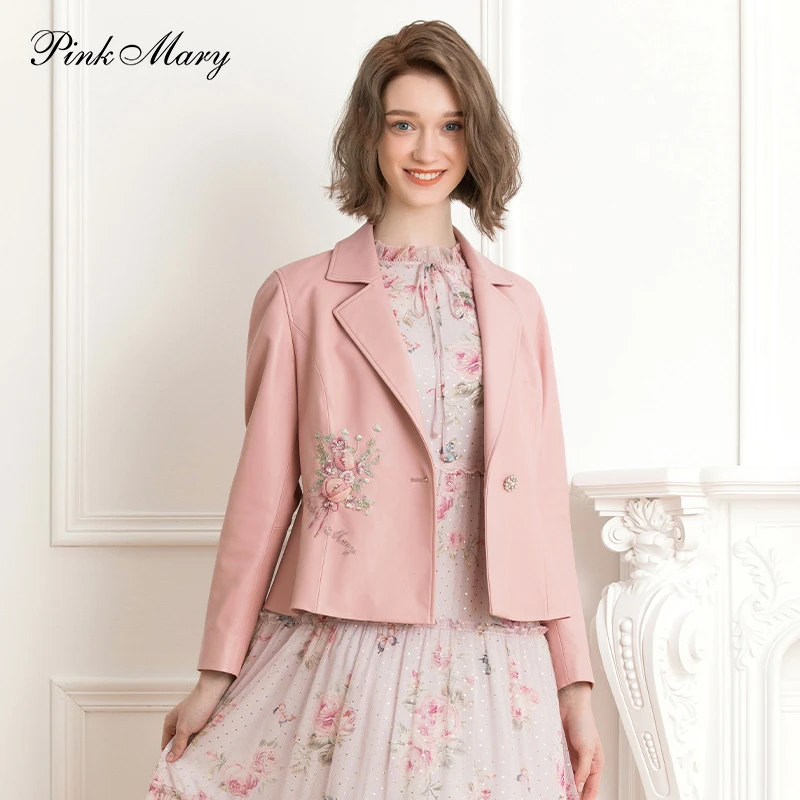 Pink Mary/粉红玛琍皮衣气质短款女士PMAMW7001