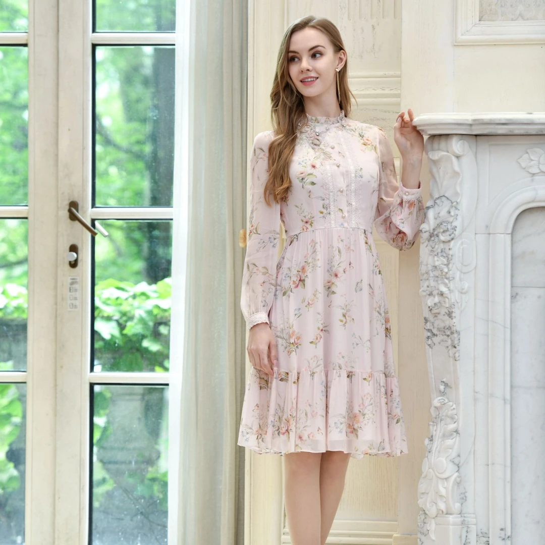 Pink Mary/粉红玛琍24秋冬时尚碎花女装连衣裙PMANW5577