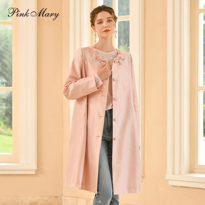 Pink Mary/粉红玛琍风衣女春季新款时尚气质中长款外套PMANS6609