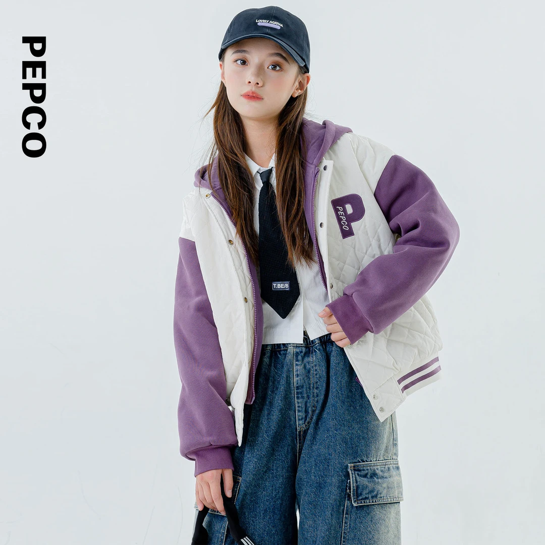 小猪班纳童装2024冬装新款儿童带帽棉衣中大童女童棉服822447017