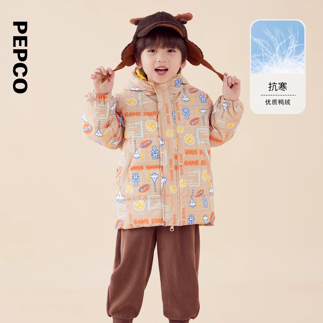 小猪班纳冬装新款儿童带帽羽绒服小童男童时尚连帽外套752347124