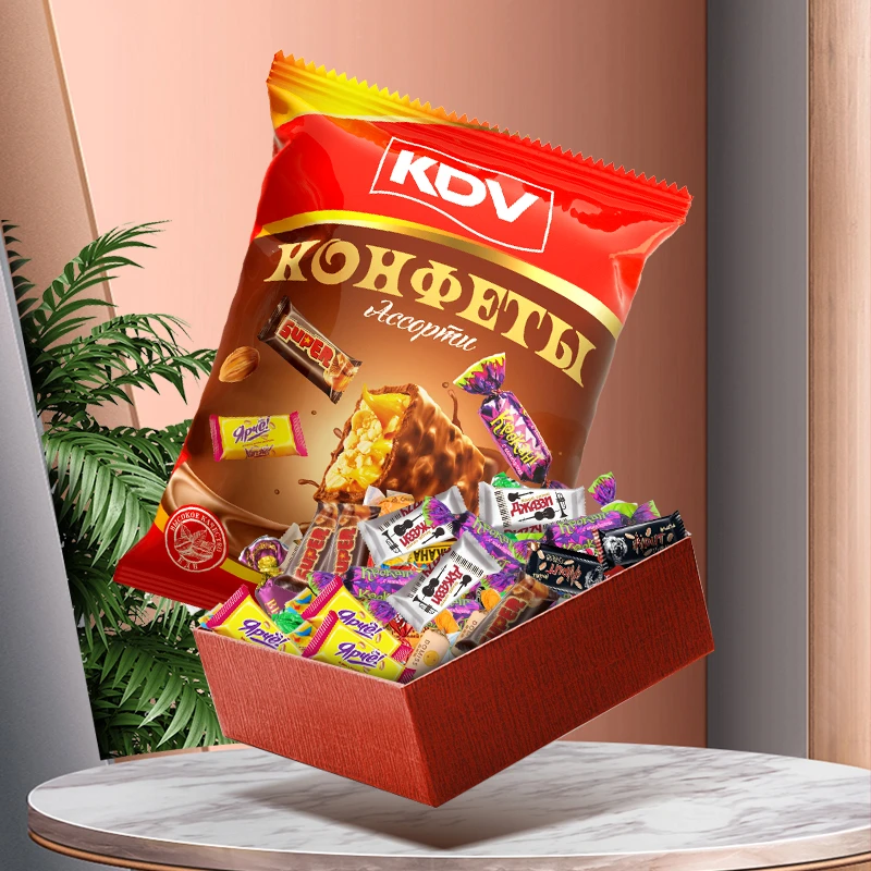 俄罗斯原装进口KDV品牌优选混合糖巧克力糖408g*1袋新年糖果
