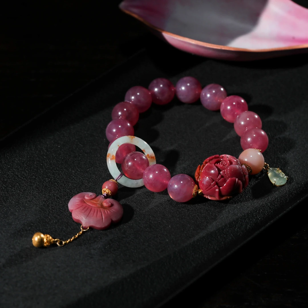 【意婵】精品天然紫底粉晶单圈18K金盐源如意锁翡翠-906961