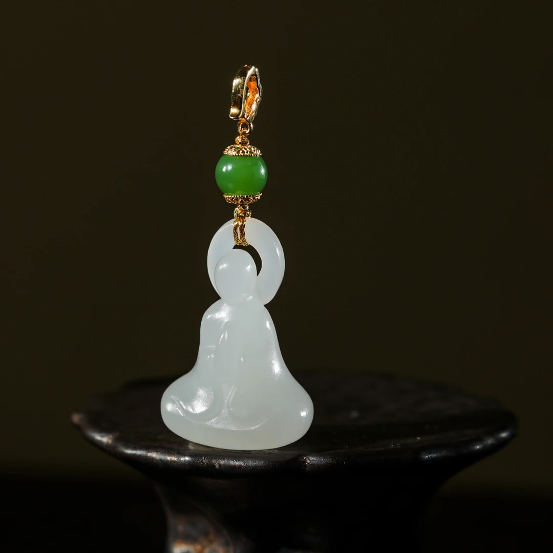 【意婵】有和|典藏级老俄料羊脂白玉无相佛吊坠18K金-907401