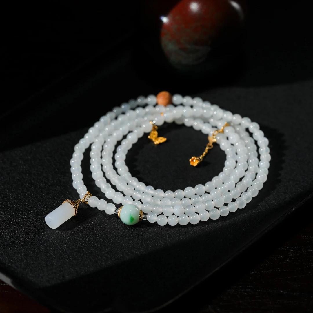 【意婵】《香雪宴》典藏级野牛沟老料羊脂白玉多圈18k金翡翠-905828