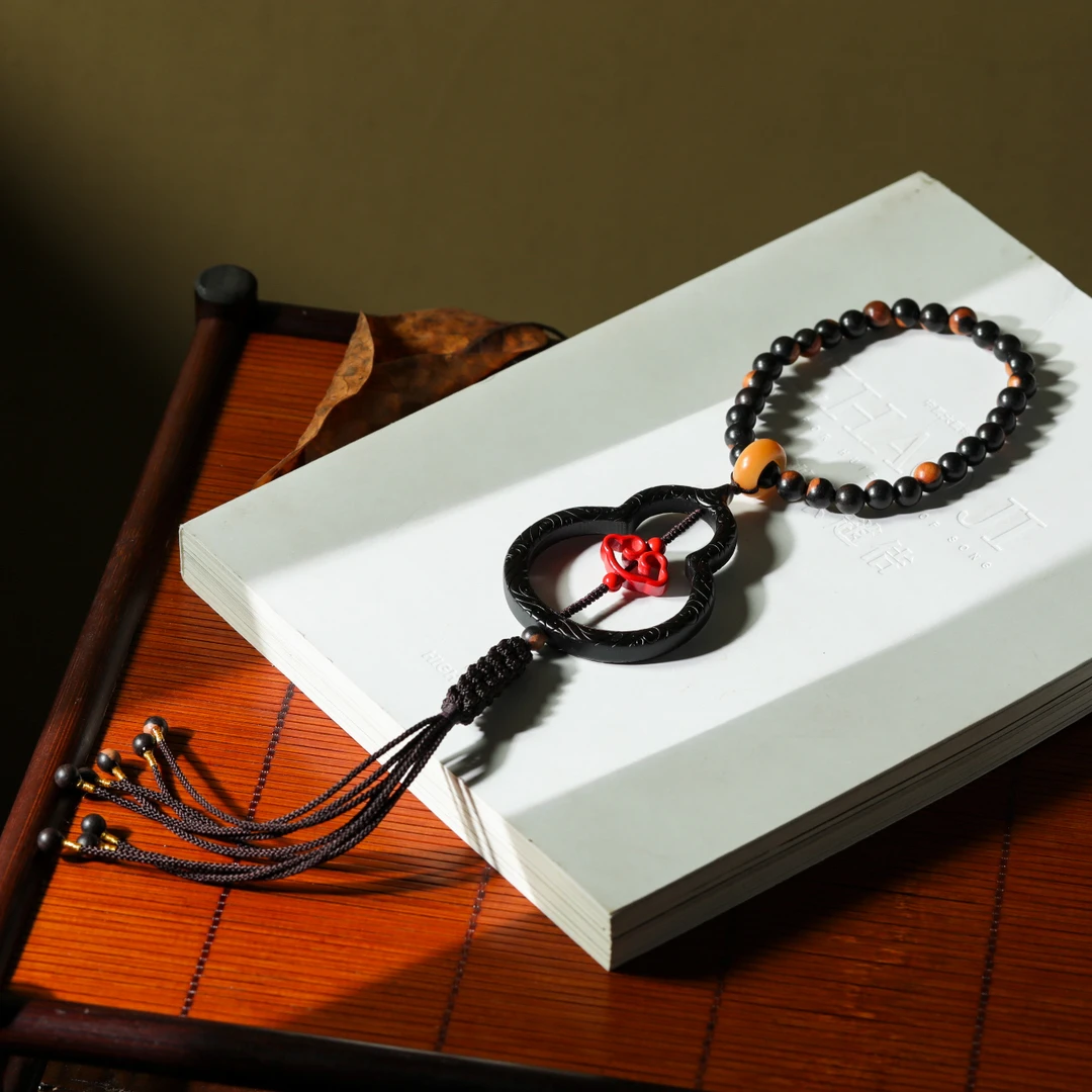 天然辰砂【意婵】在时|高含量高瓷光朱砂手持把件紫光檀-907998