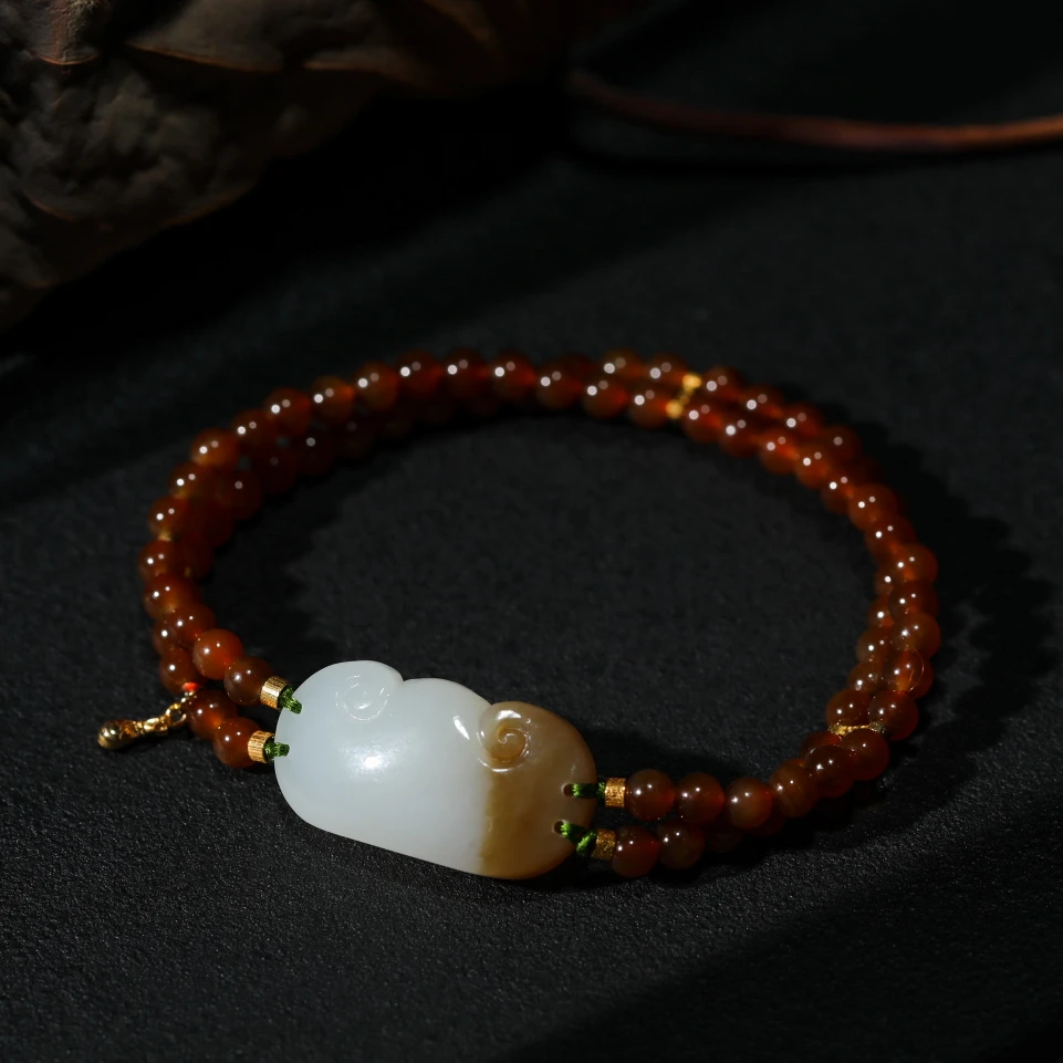 【意婵】典藏级和田玉且末糖白手牌双圈18k金-906644