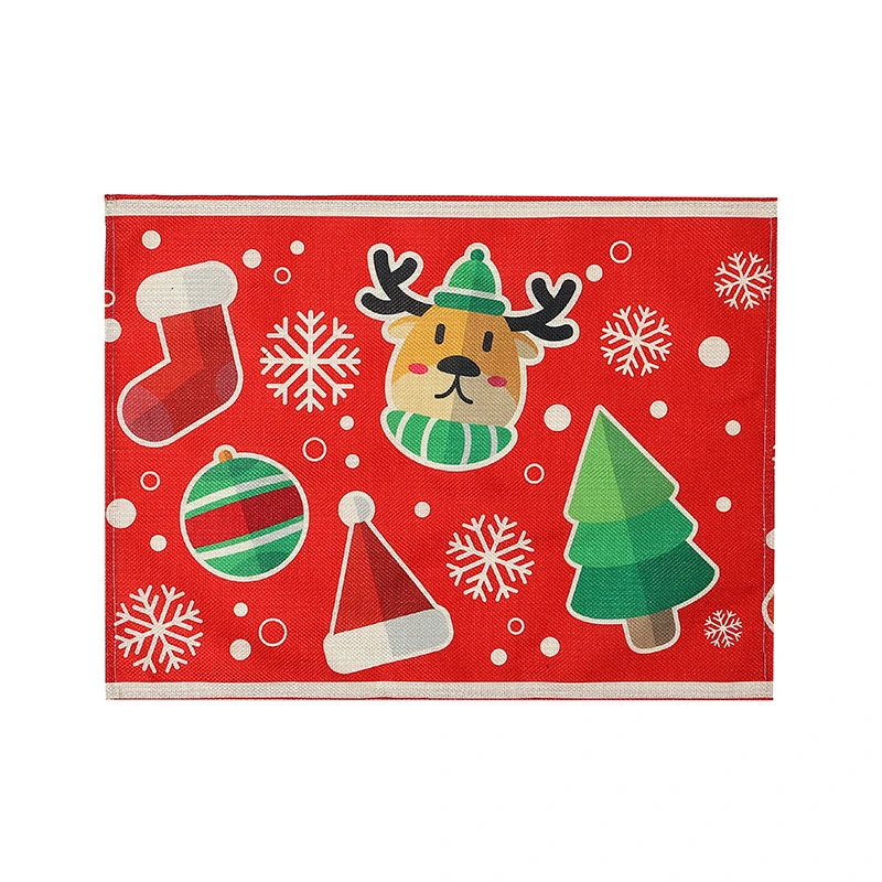 欧密坊新款圣诞节装饰麻布印花桌布餐桌装扮卡通老人雪人圣诞餐垫