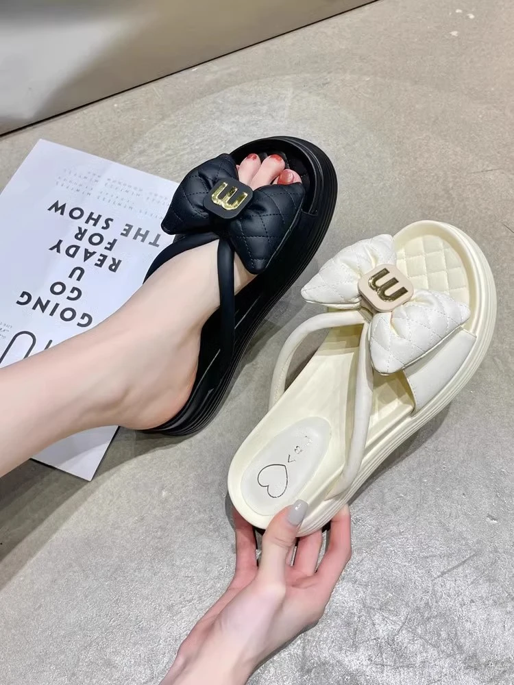 蝴蝶结拖鞋女外穿夏季2023年新款韩版休闲沙滩鞋百搭厚底凉拖女鞋