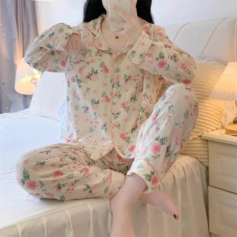 秋冬新款in樱花兔卡通系列睡衣家居服套装厚款宽松休闲女士家居服