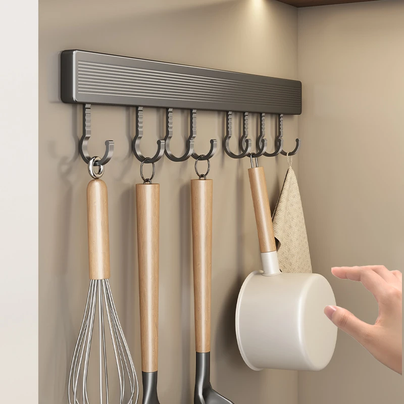 挂菜板贝清源厨房挂钩架免打孔壁挂式多功能太空铝厨具勺子子挂