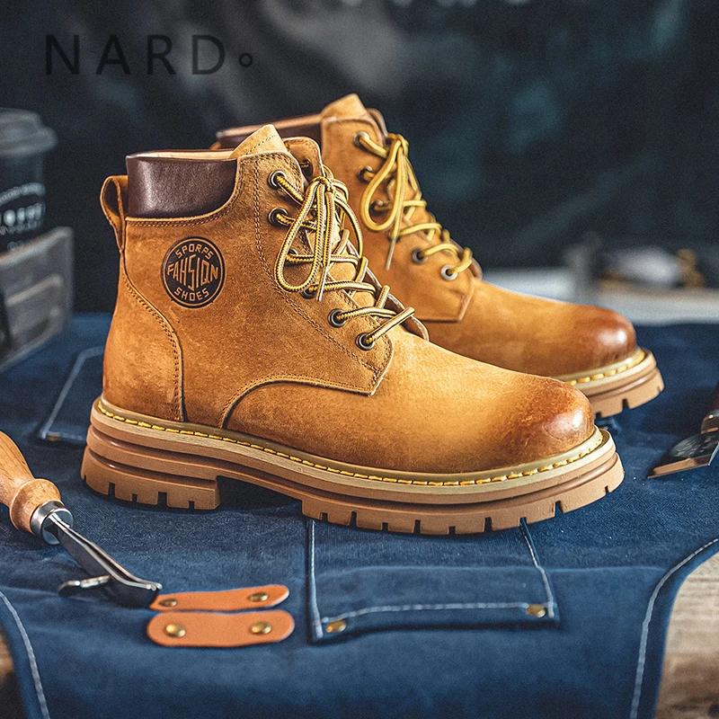 NARD男鞋真皮踢不烂大黄靴2024春秋男女登山高帮户外男士马丁靴潮