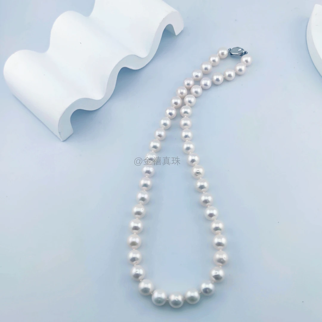 【既白，大无核】9-10mm淡水无核珍珠项链