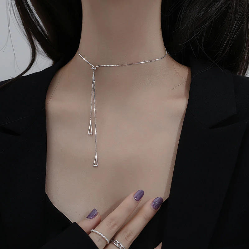 合金项链 流苏银色气质女新款时尚颈链锁骨链冷淡风小众简约轻奢