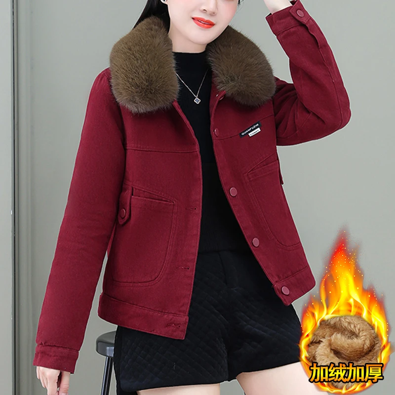 加绒加厚休闲派克服外套女2023年冬季新款宽松时尚洋气棉袄上衣潮