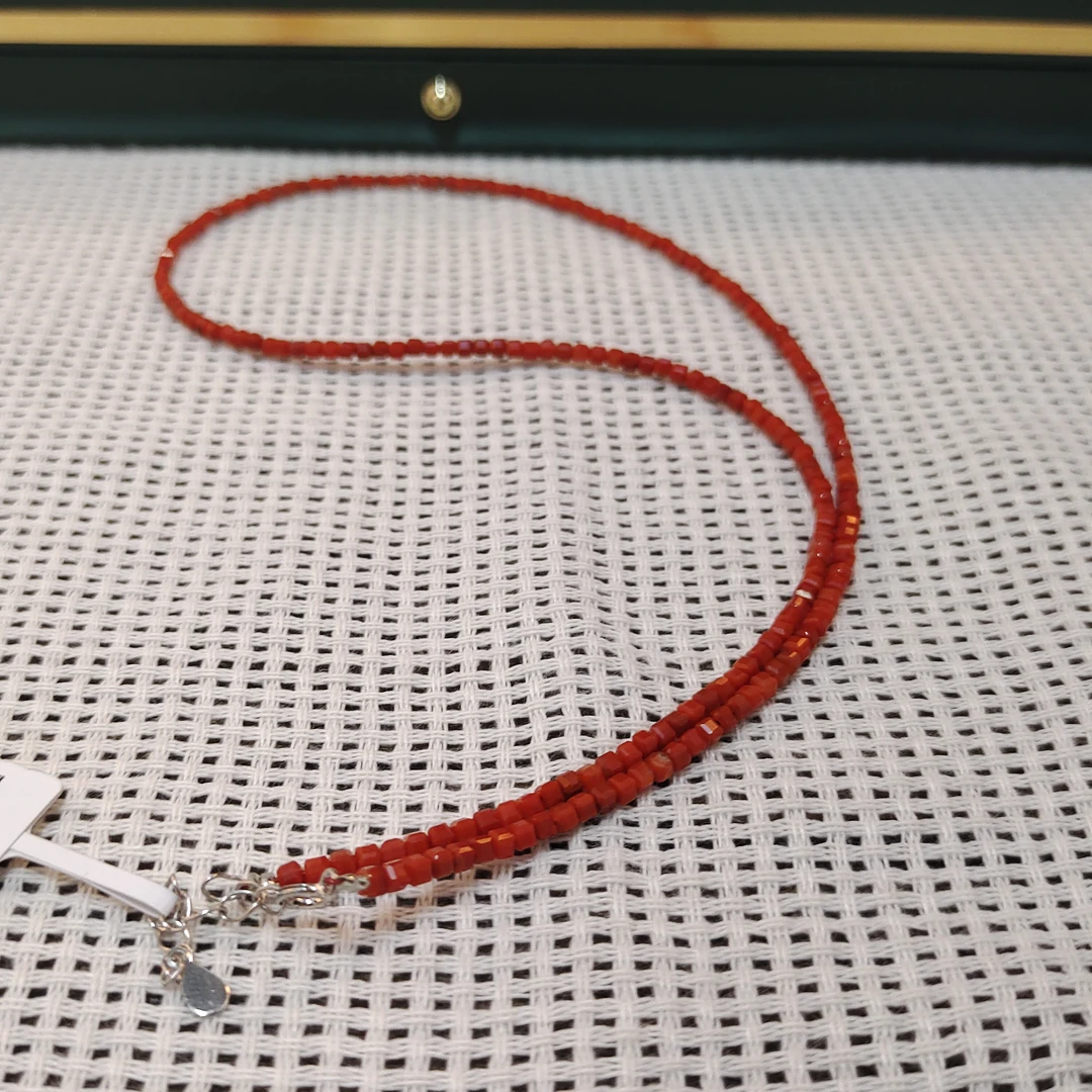【珠宝兄弟】南红方形切割项链约2.5mm