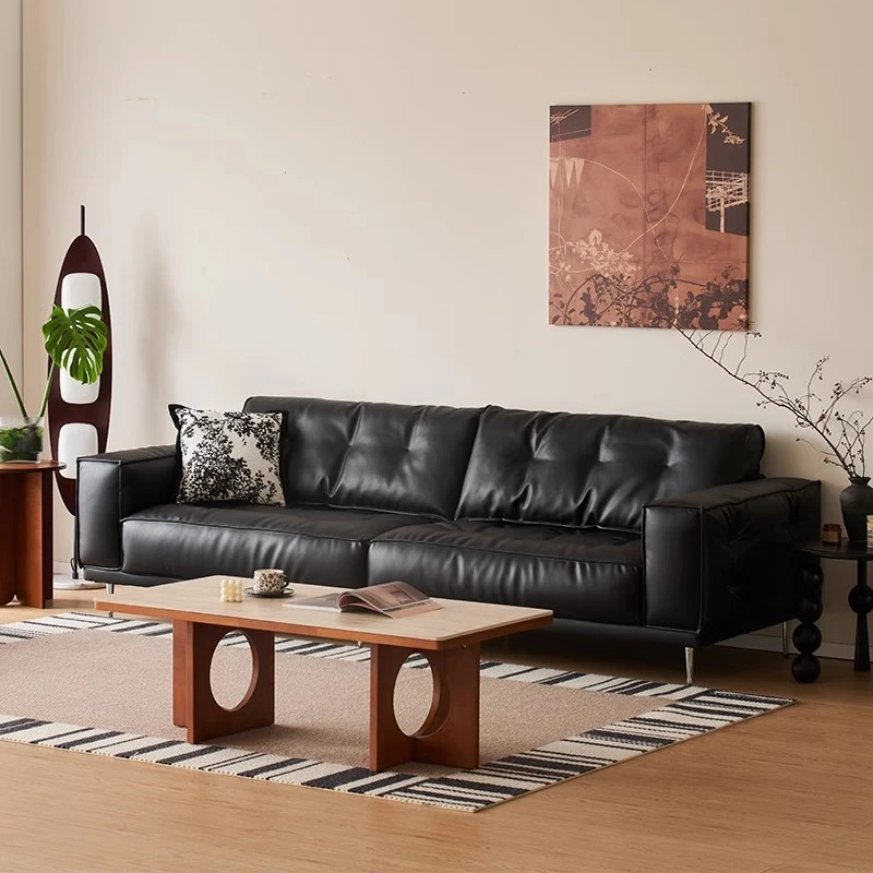 中古风包豪斯真皮艺沙发小户型北欧现代简约客厅豆腐块沙发