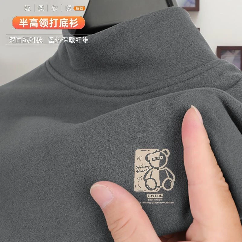 儿童双面德绒自发热新款秋冬半高领加绒长袖打底衫中大童冬季上衣