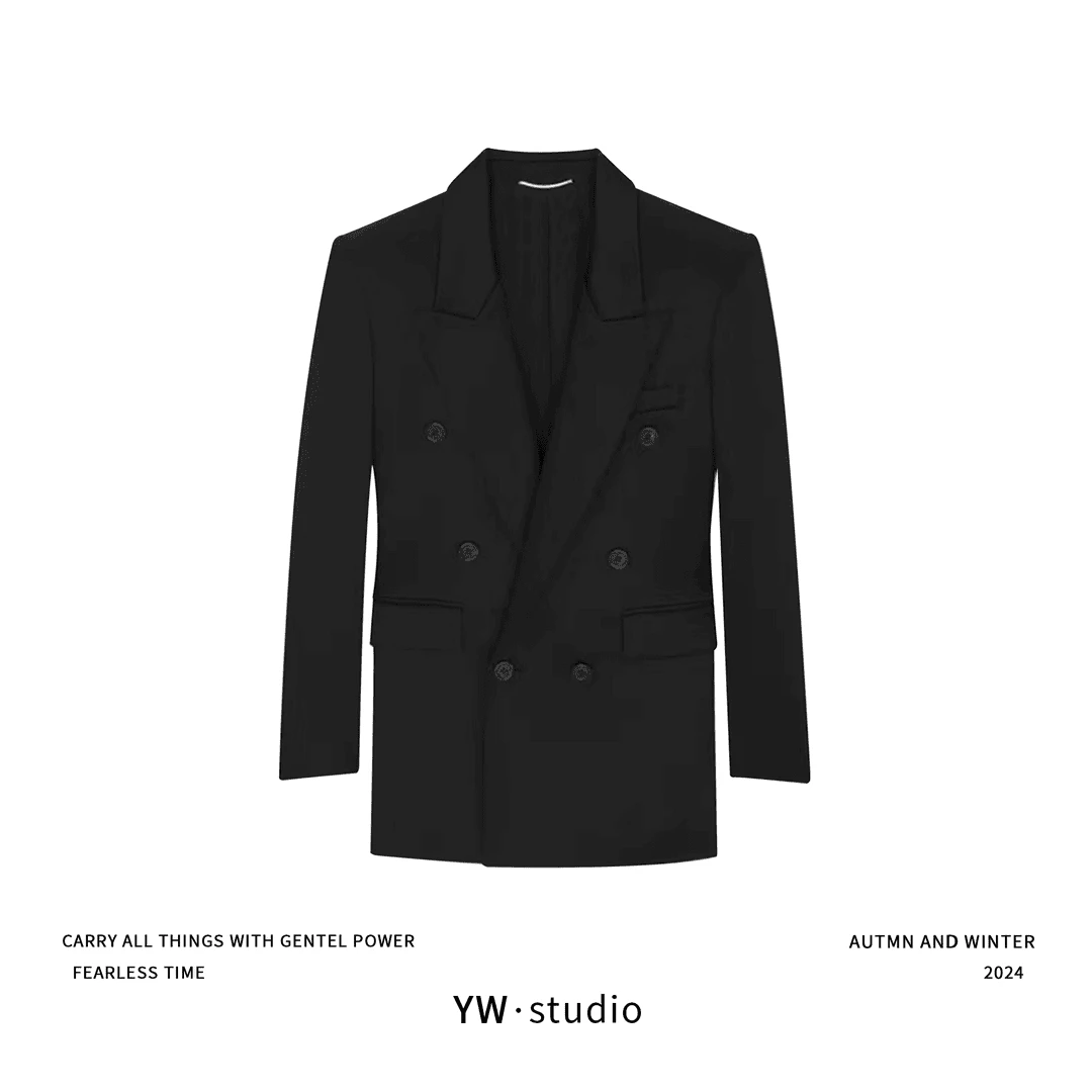 YUWEI/定制 女士黑色双排扣澳洲羊毛外套 CYP2555