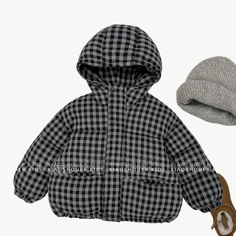 【小饭团】现货-男女童冬季韩版经典日常格子加厚保暖棉服HBB6220